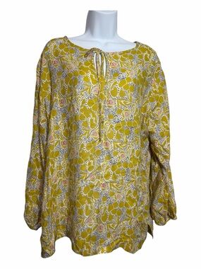Rock Flower Paper Tunic Top Mustard Navy Abstract Print Size Large Bohemian
